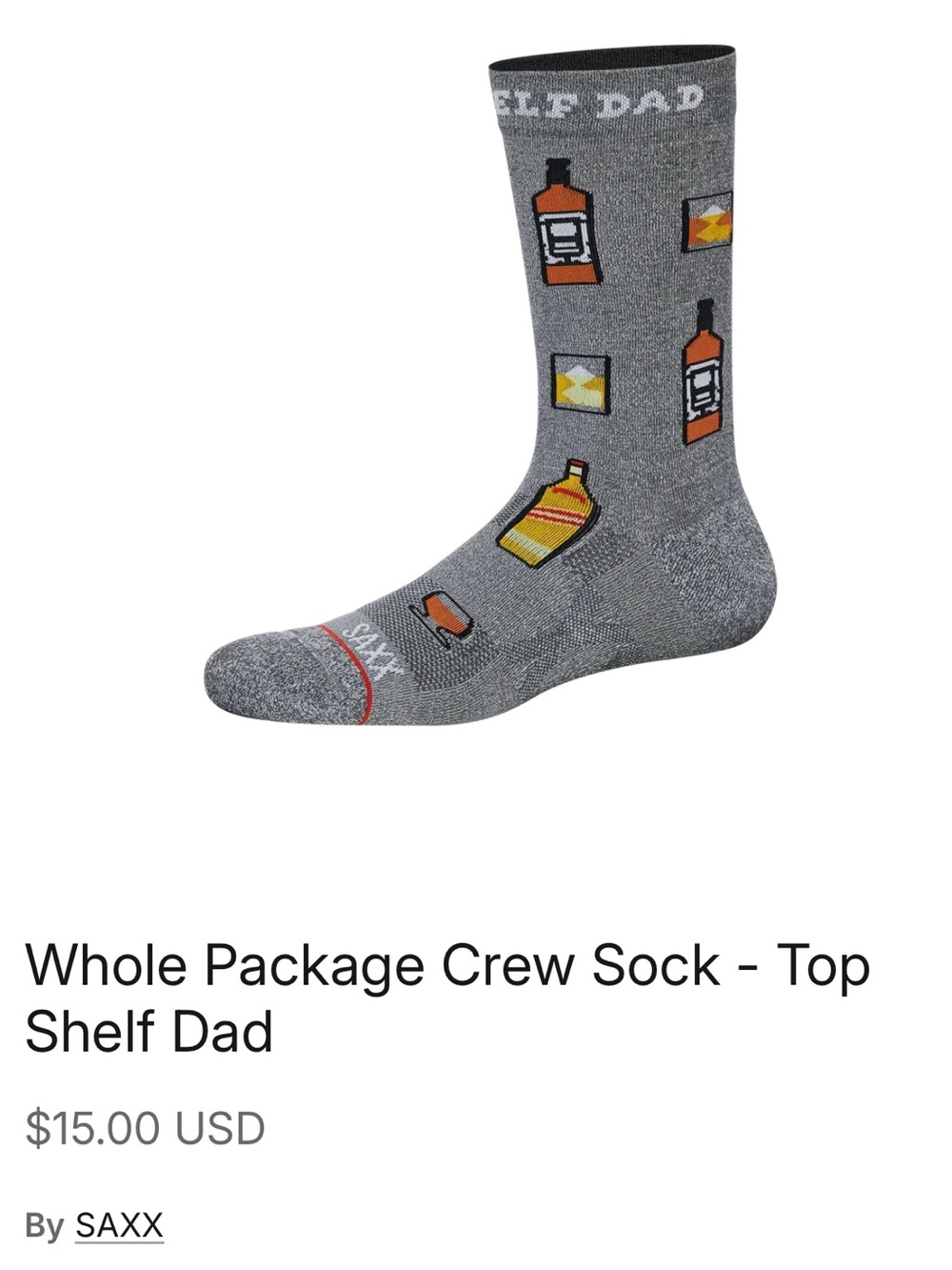 💫 *free w/ purchase* Saxx Top Shelf Dad Grey Crew Socks
